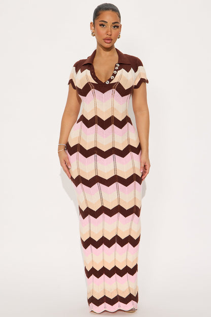 Always Happy Knit Maxi Dress - Brown/combo