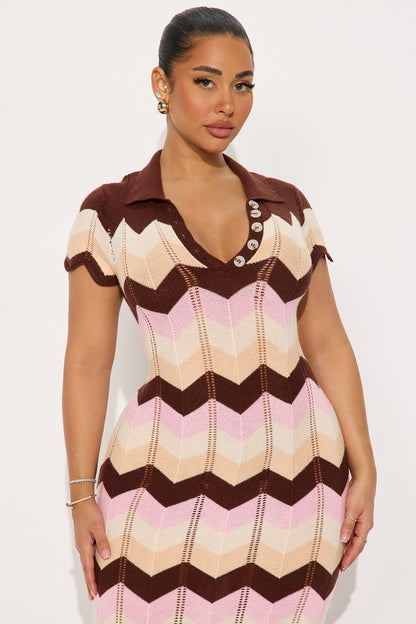 Always Happy Knit Maxi Dress - Brown/combo
