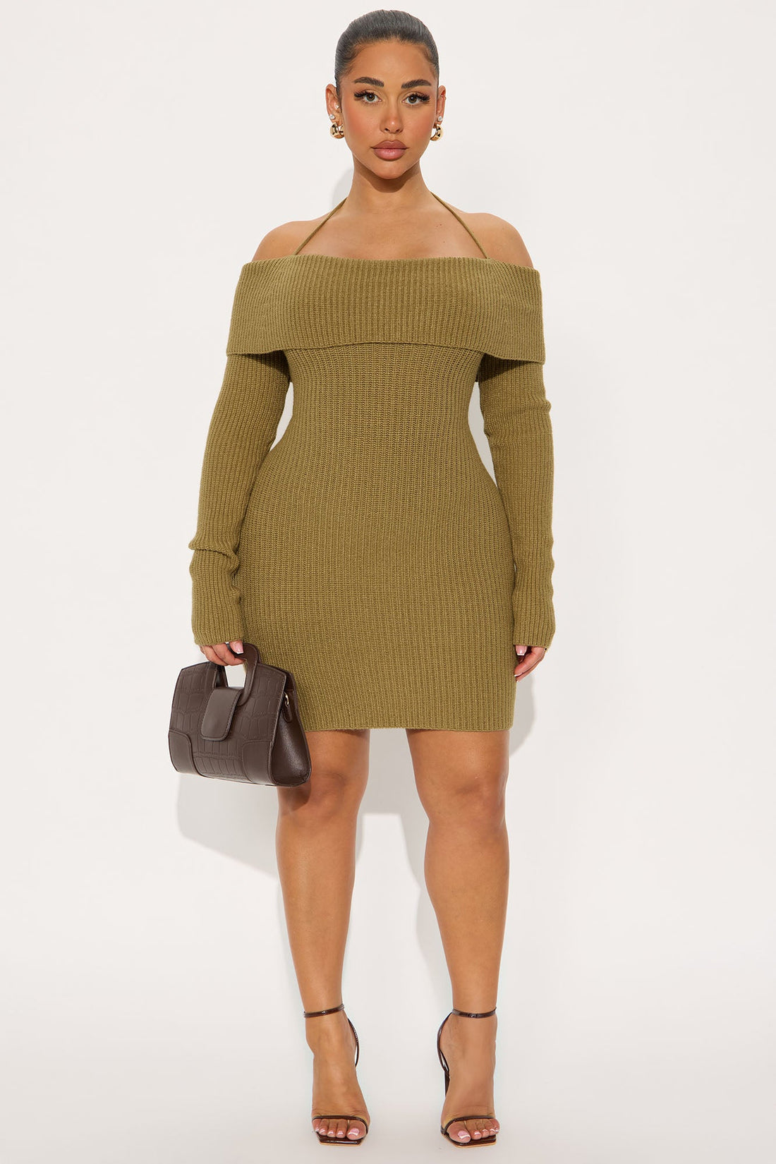 Hannah Open Back Sweater Mini Dress - Olive