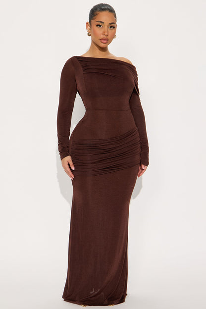 Talk Much Draped Maxi Dress - Brown