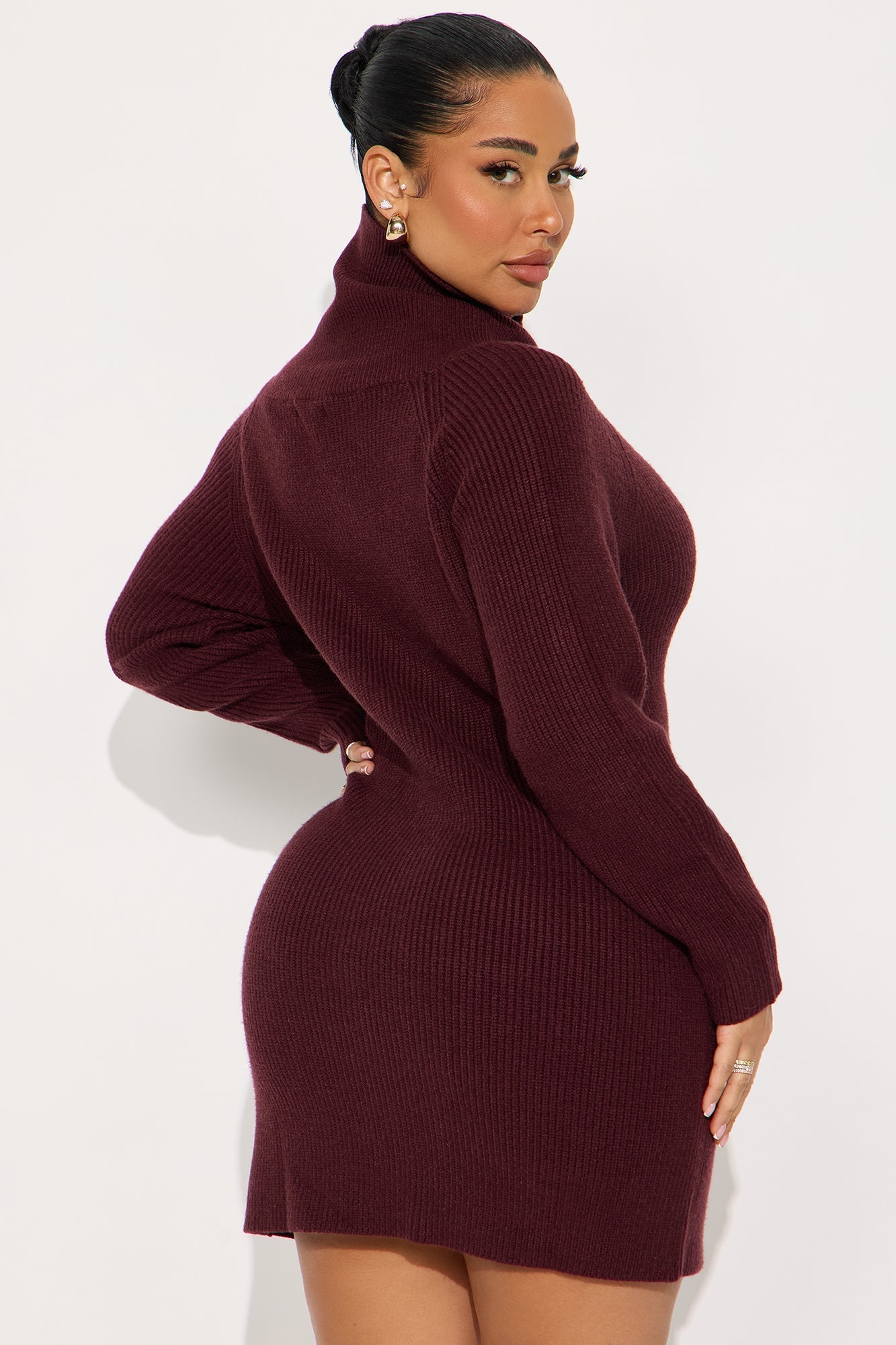 Redefined Babe Mini Sweater Dress - Burgundy