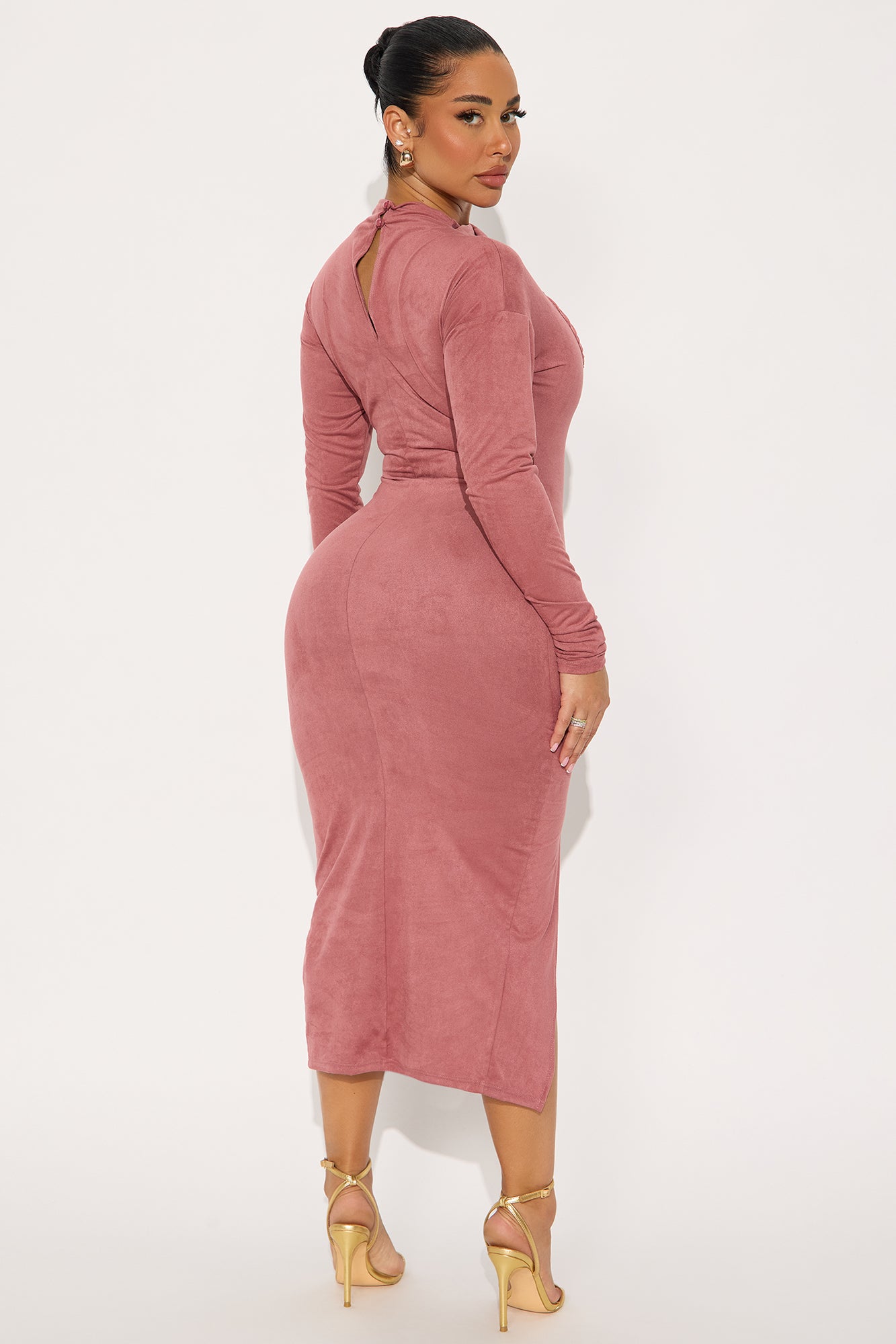 Melanie Ruched Suede Midi Dress - Rose