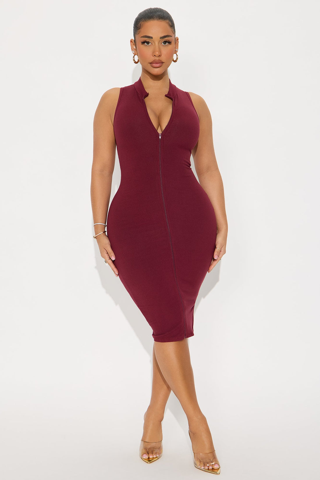 Zoey Snatched Midi Dress - Wine