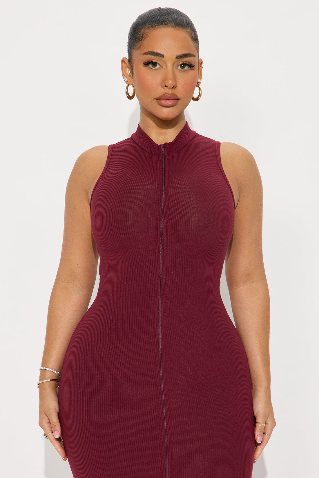 Zoey Snatched Midi Dress - Wine
