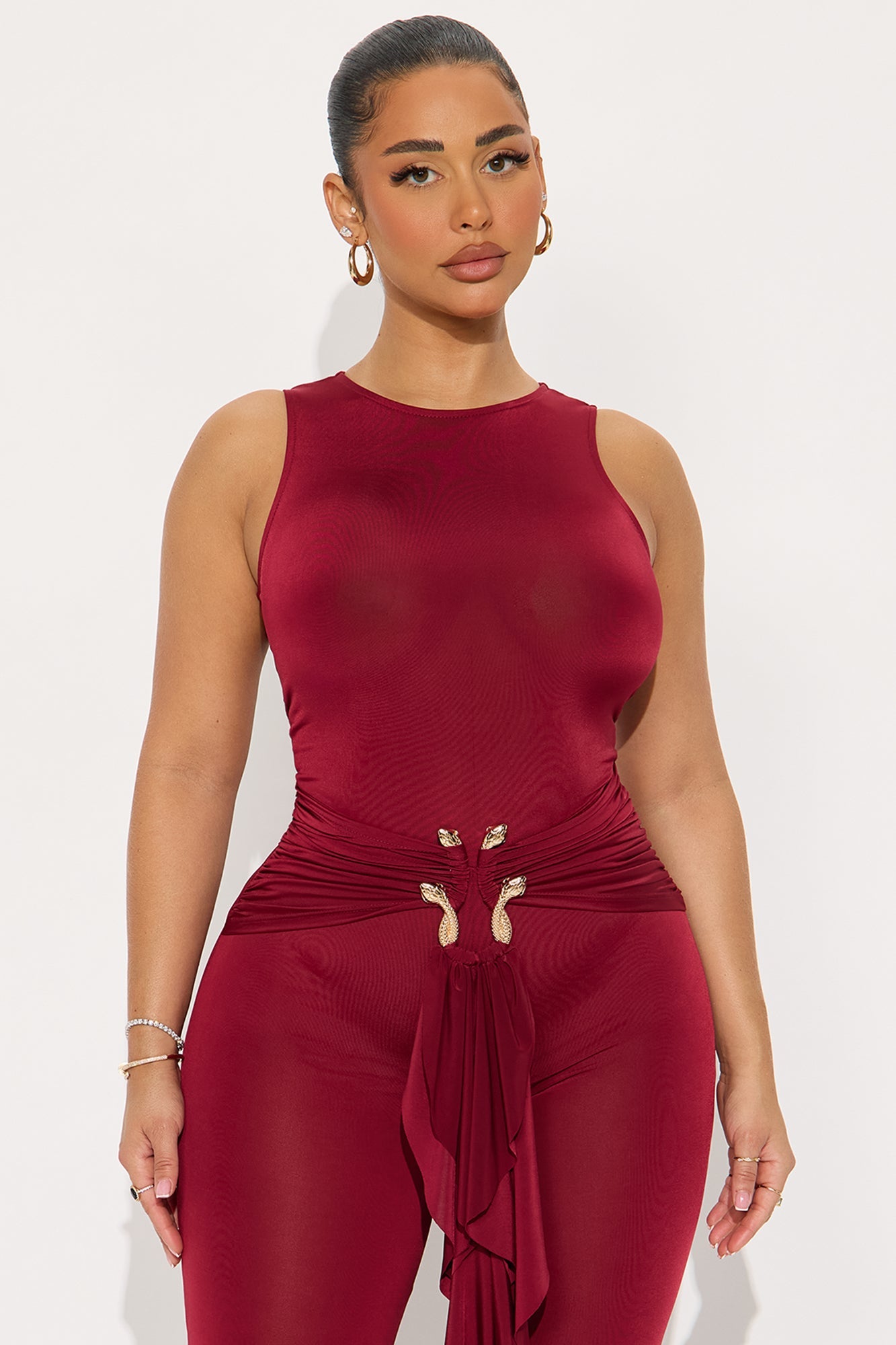 In The Moment Draped Jumpsuit - Wine