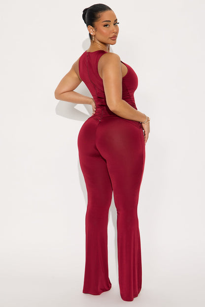 In The Moment Draped Jumpsuit - Wine