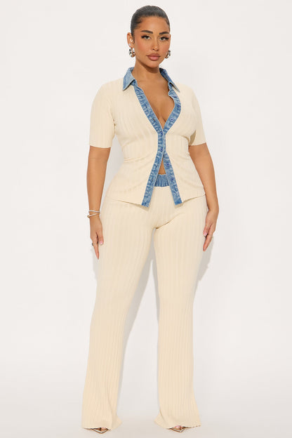 Sloane Sweater Mix Pant Set - Cream