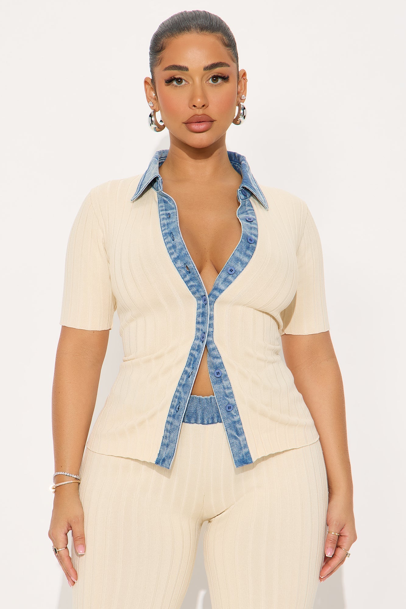 Sloane Sweater Mix Pant Set - Cream