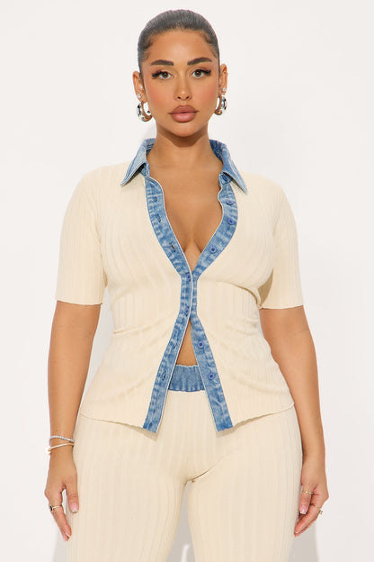 Sloane Sweater Mix Pant Set - Cream