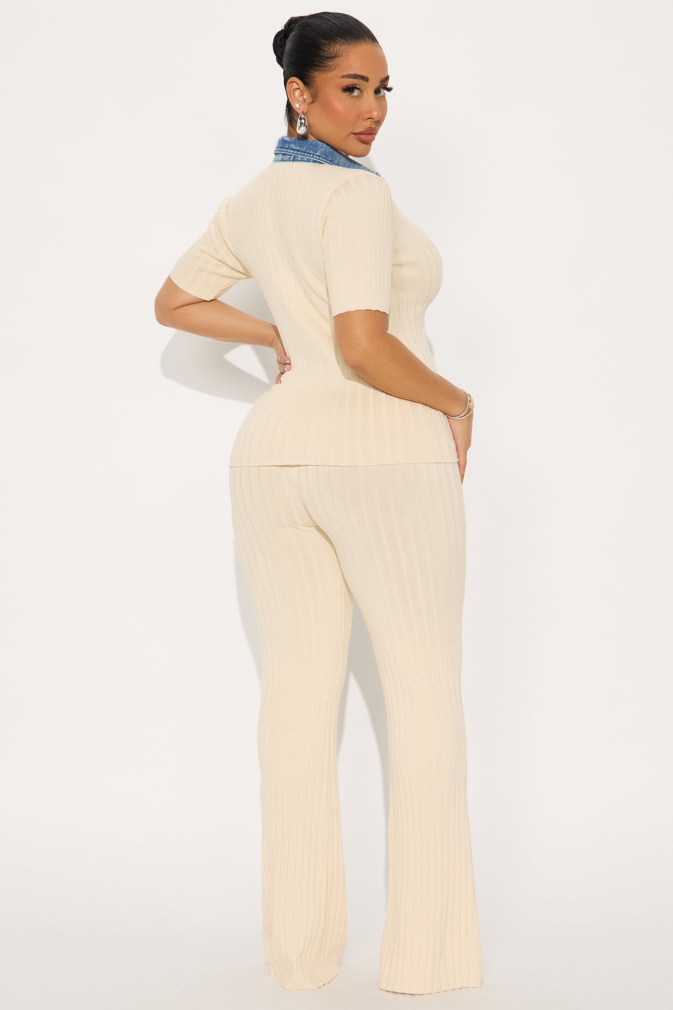 Sloane Sweater Mix Pant Set - Cream