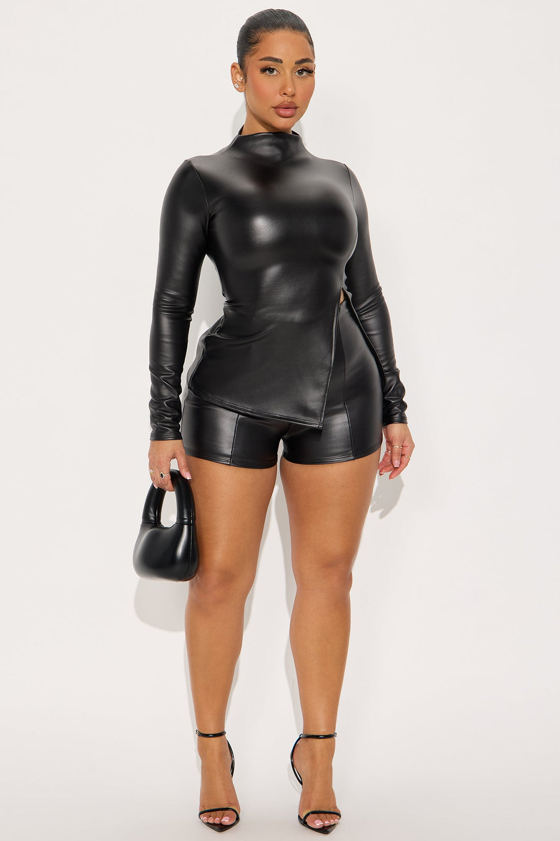 Vanna Faux Leather Short Set - Black