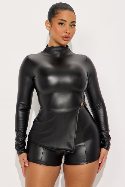 Vanna Faux Leather Short Set - Black