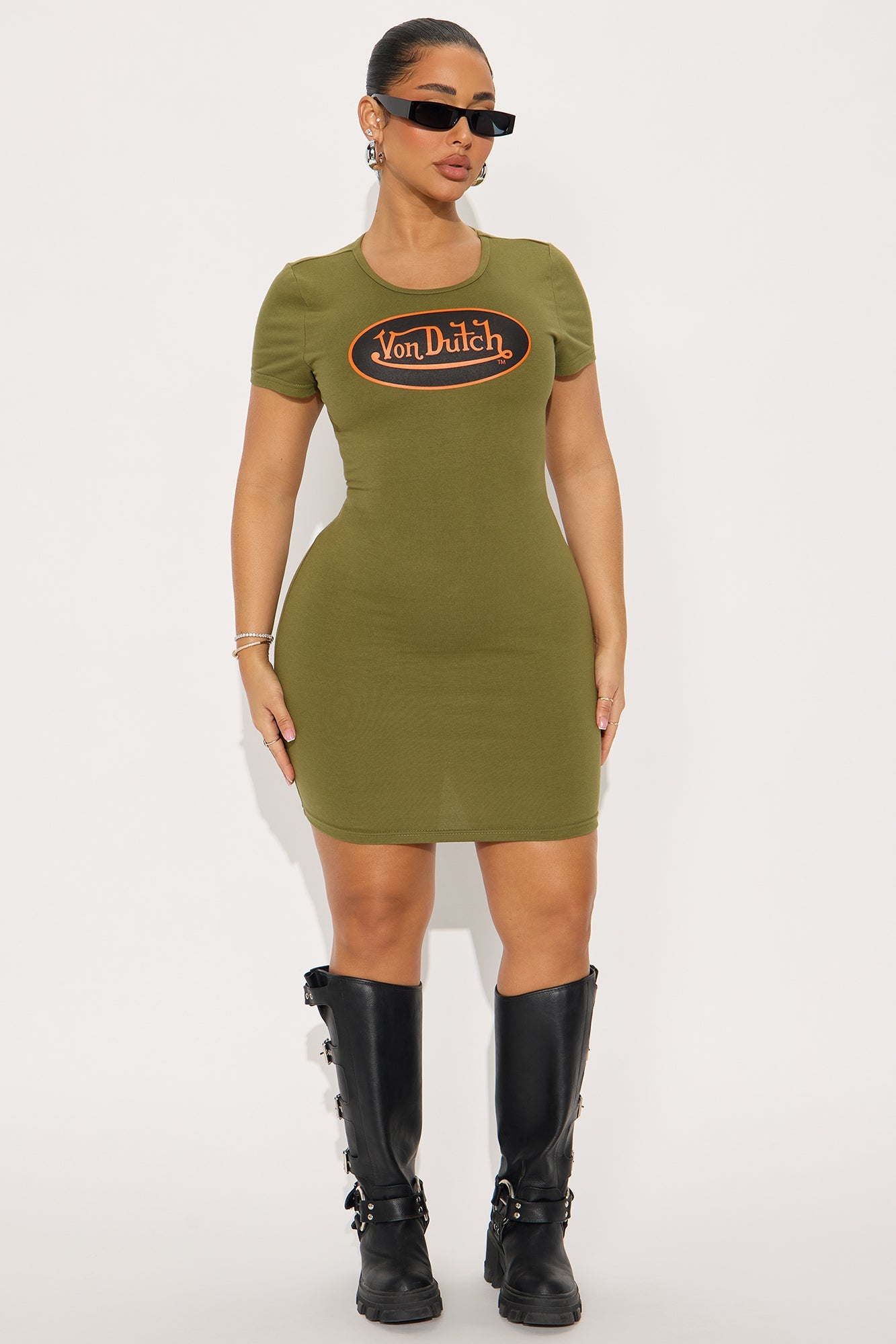 Von Dutch Patch Mini Dress - Olive