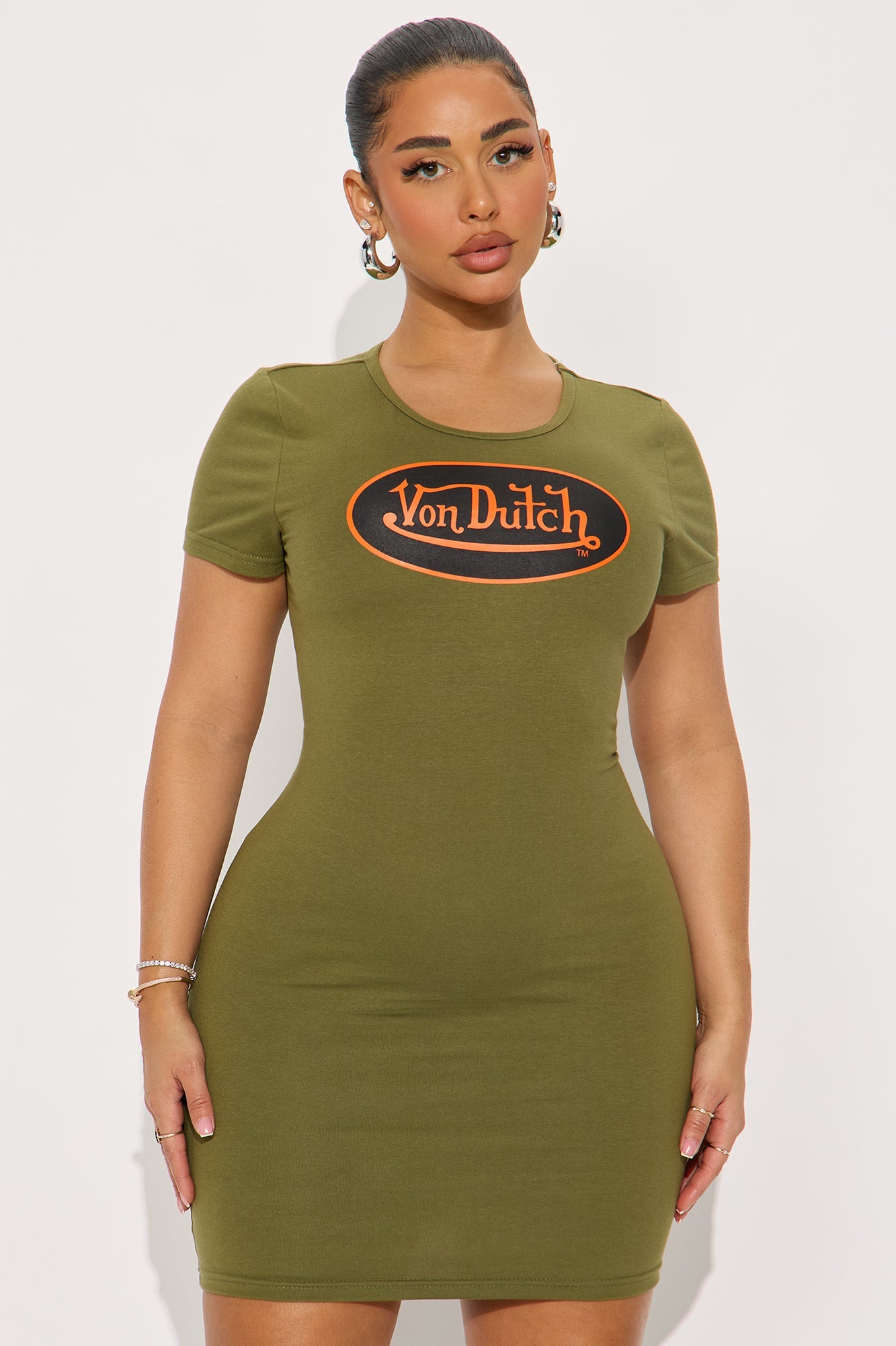 Von Dutch Patch Mini Dress - Olive