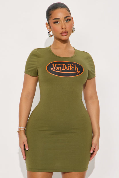 Von Dutch Patch Mini Dress - Olive