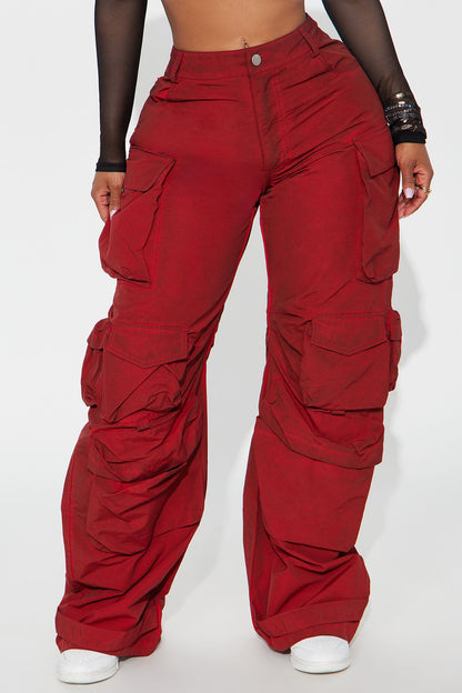 Talk It Up Oversized Cargo Pant - Red