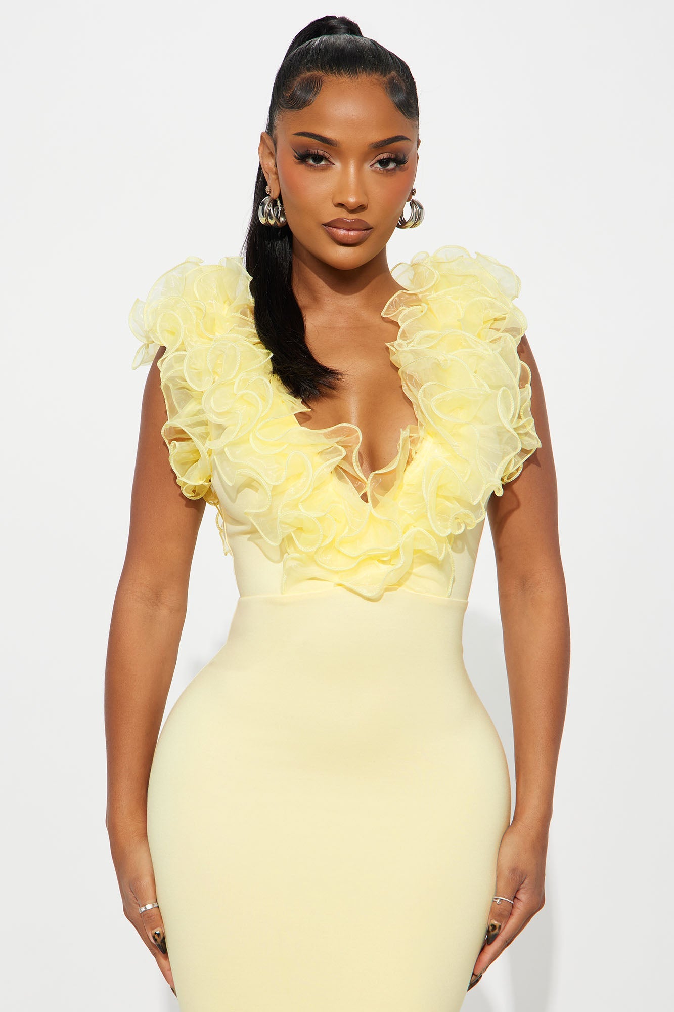 Like To Show Ruffle Maxi Gown - Butter Yellow