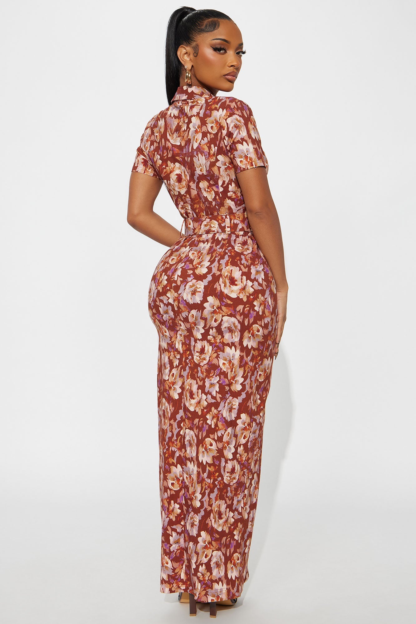 Kristi Collared Maxi Dress - Rust/combo