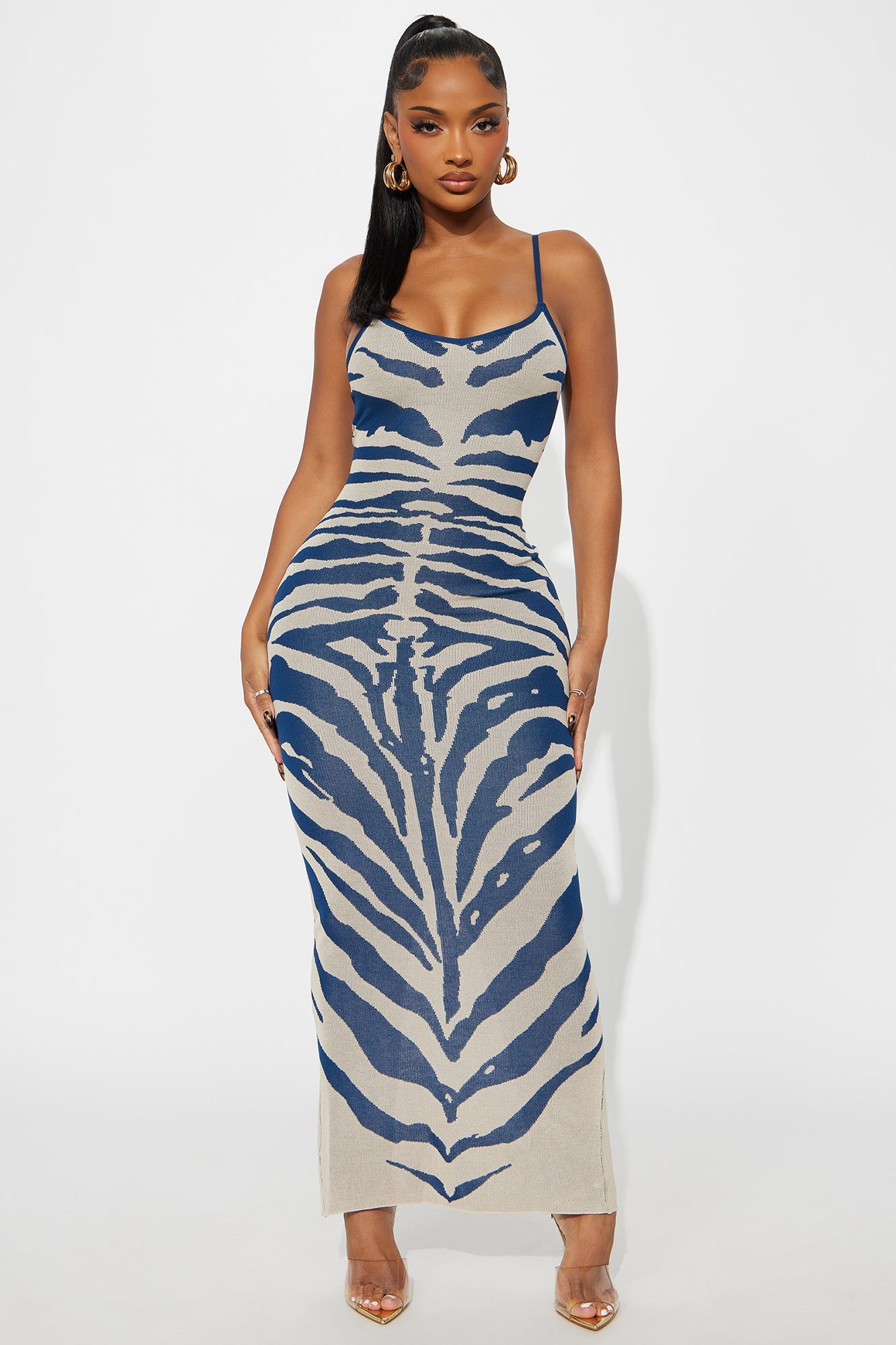 Zaya Maxi Sweater Dress Set - Grey/Blue