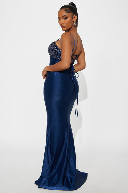 Calling Ur Name Sequin Gown - Navy