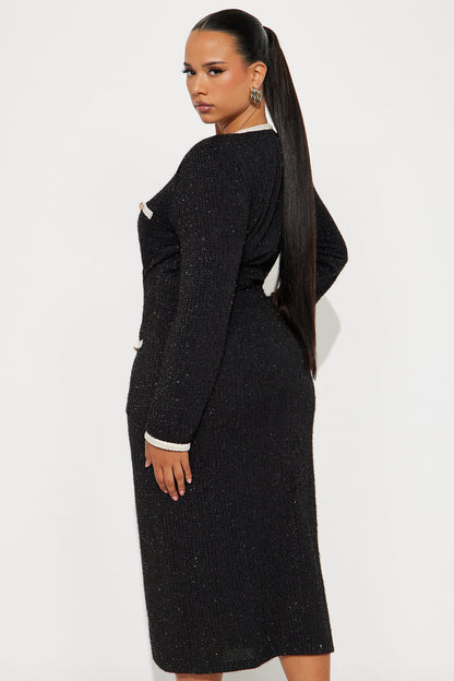 Casey Tweed Midi Dress - Black/combo