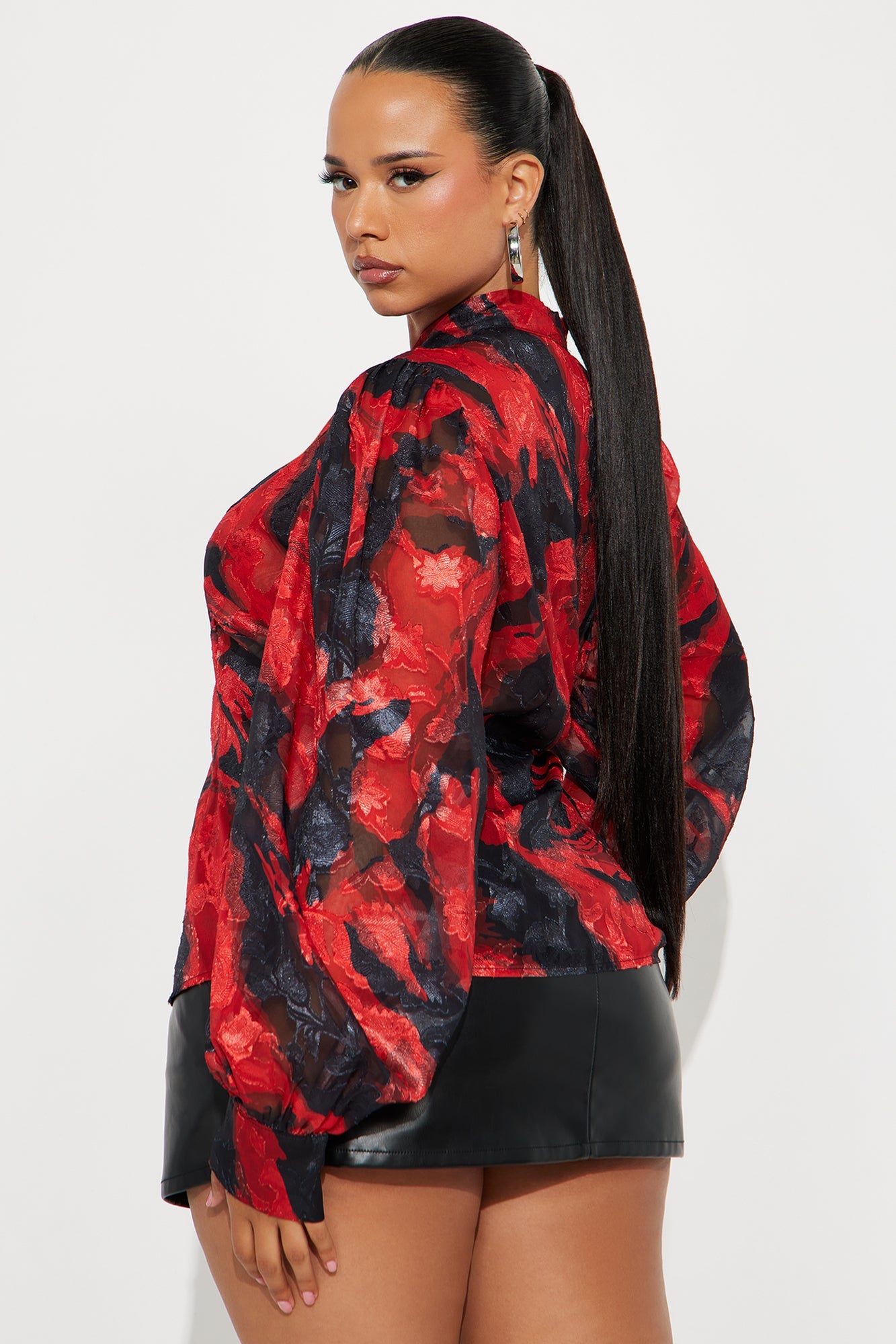 Like A Rose Chiffon Floral Shirt - Red/combo