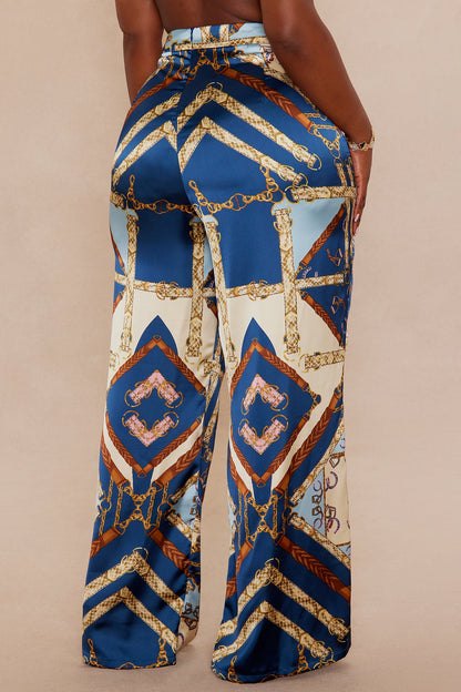 Paula Satin Wide Leg Pant - Blue/combo
