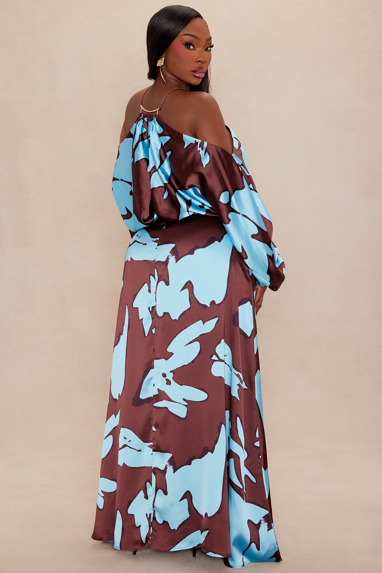 Vikki Satin Maxi Dress - Brown/combo