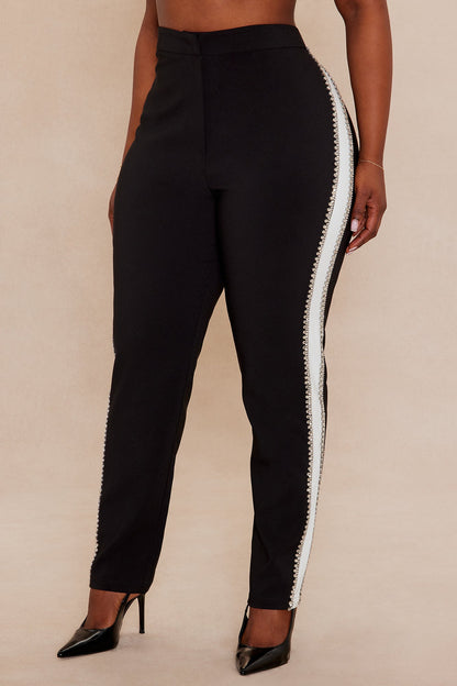 Riannon Rhinestone Embellished Pant - Black/White