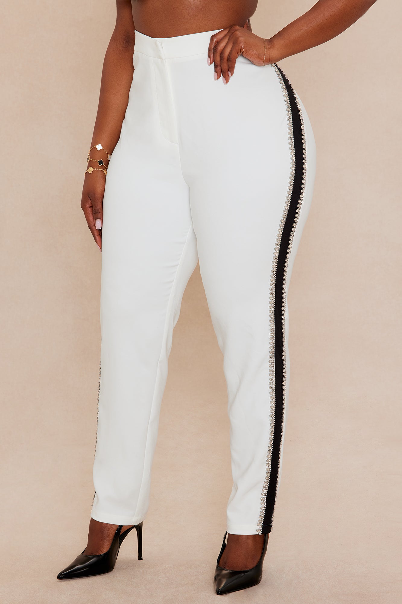 Riannon Rhinestone Embellished Pant - White/Black