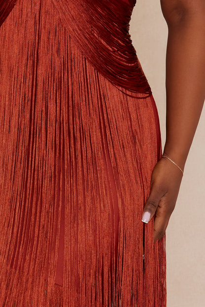 Nolana Fringe Maxi Gown - Rust