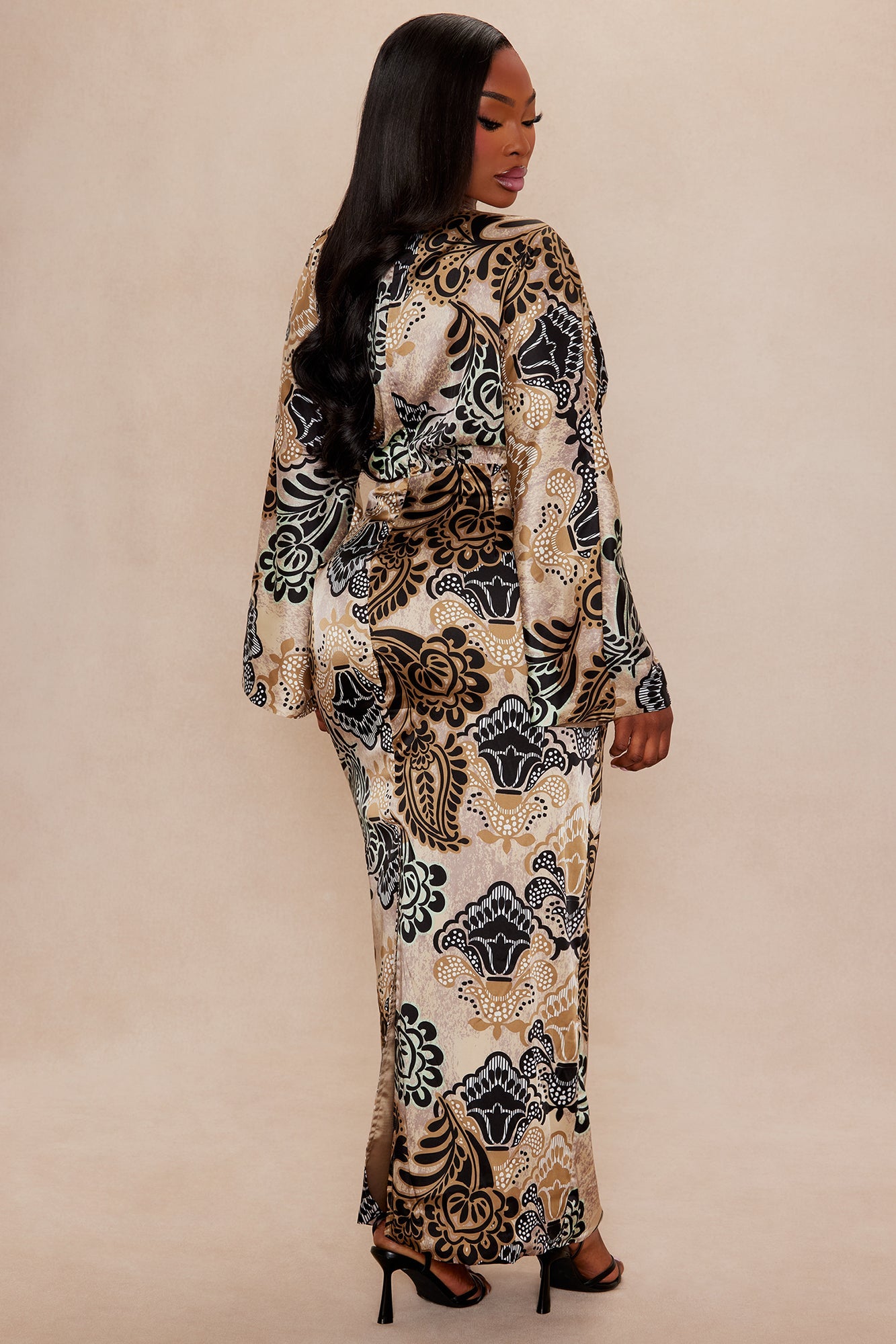 Mari Satin Maxi Dress - Taupe/combo
