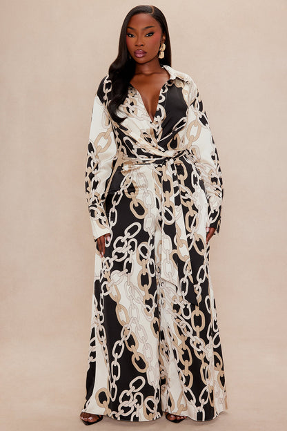 Tahlia Collared Satin Jumpsuit - Black/combo