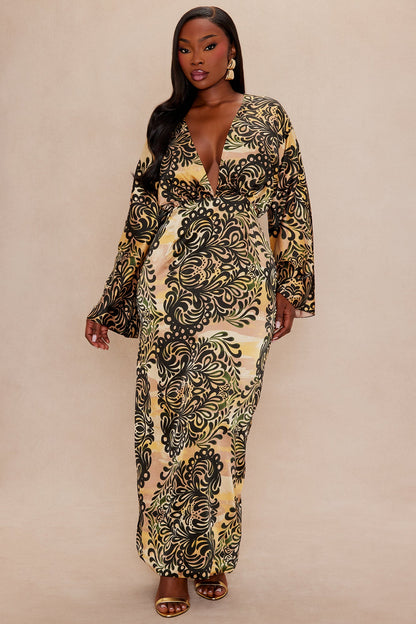 Mari Satin Maxi Dress - Gold/combo