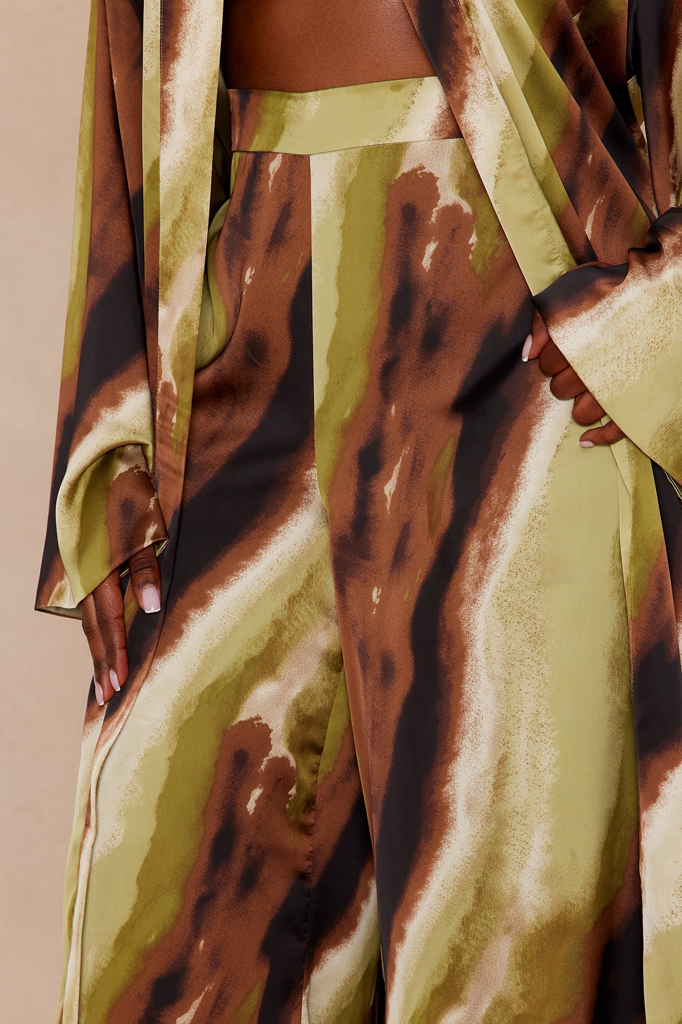 Rae Satin Kimono Set - Green/combo