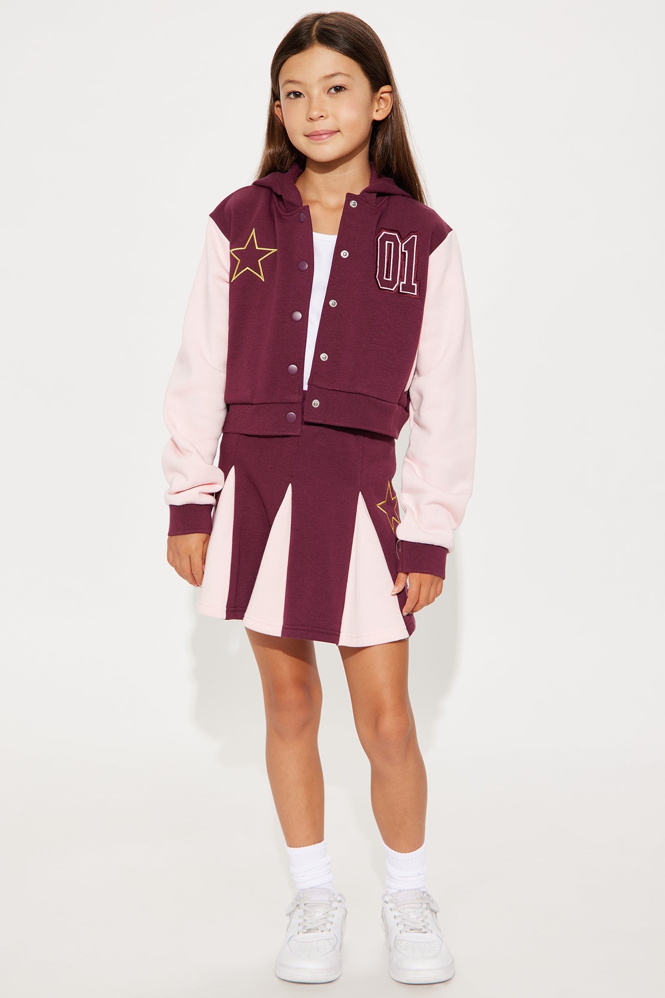Mini Cheering You On Pleated Skort Set - Burgundy/combo