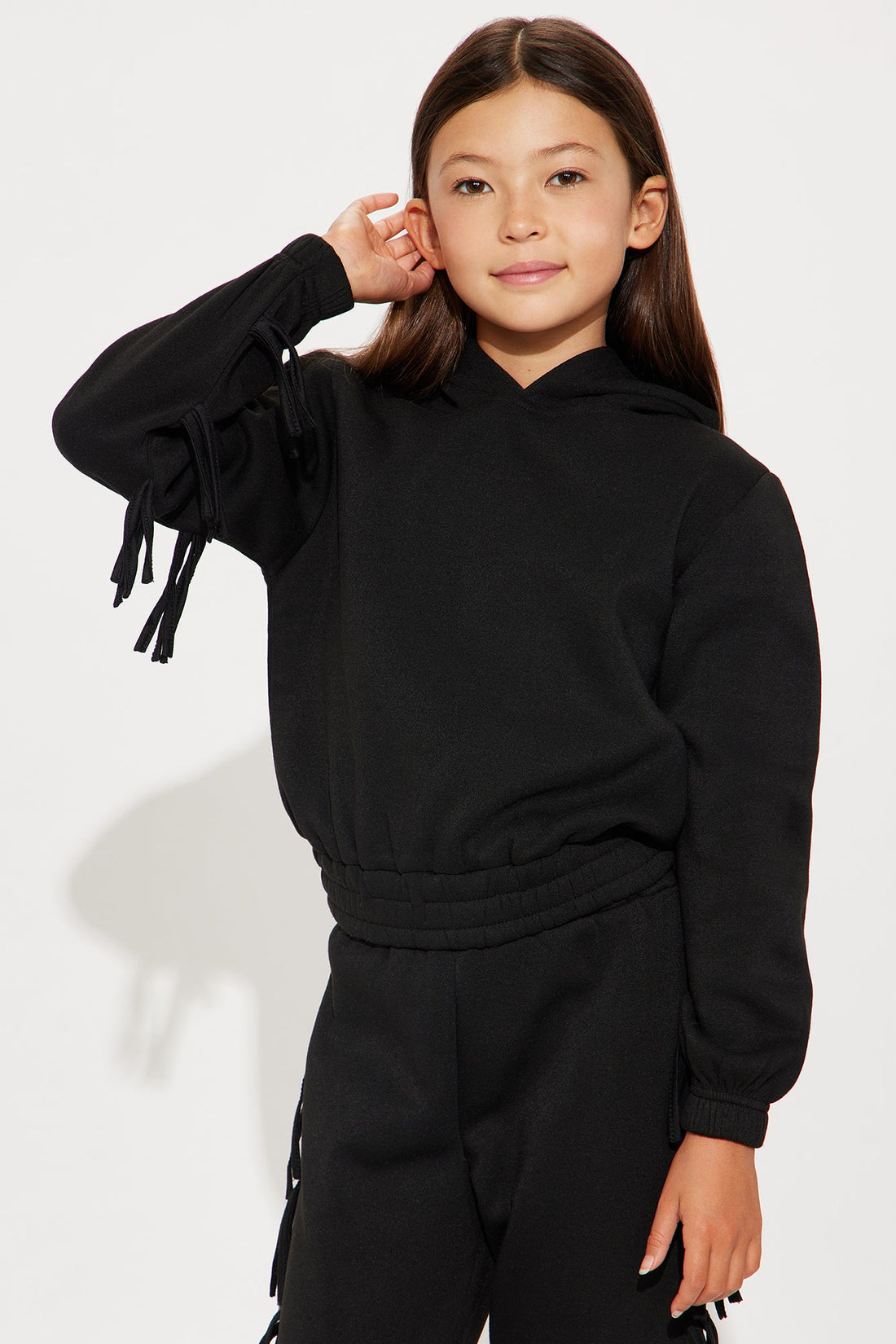 Mini Sammy Fringe Hoodie And Pant Set - Black