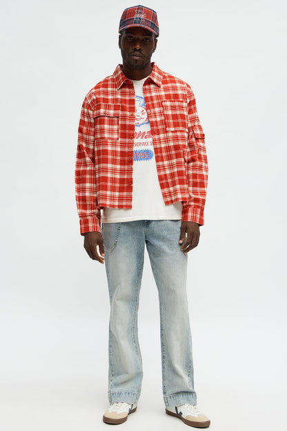 Straight Flare Snapped In Jean - Vintage Blue Wash