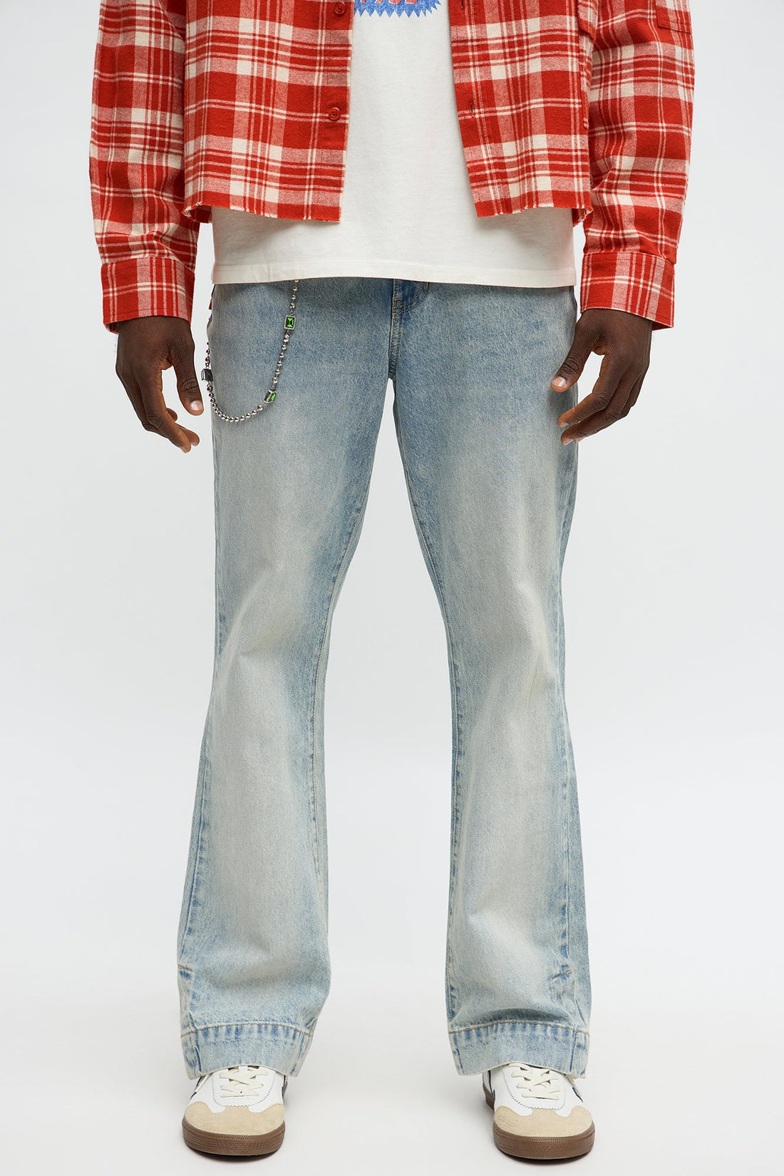 Straight Flare Snapped In Jean - Vintage Blue Wash