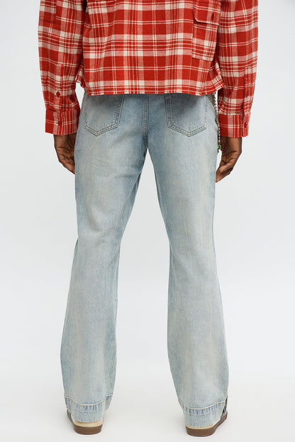 Straight Flare Snapped In Jean - Vintage Blue Wash