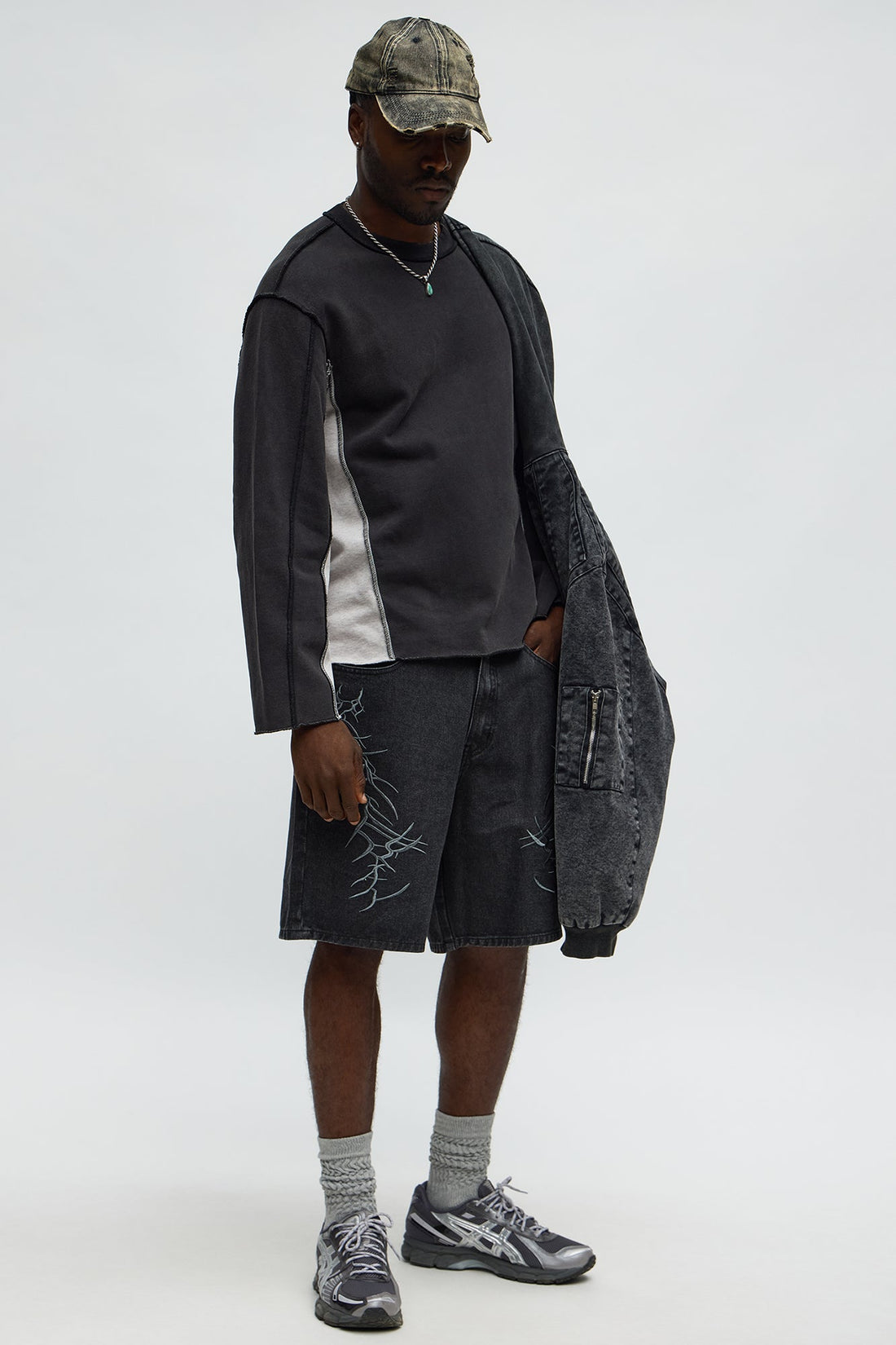 Tyson Relaxed Colorblock Panel Crewneck Sweatshirt - Black Wash