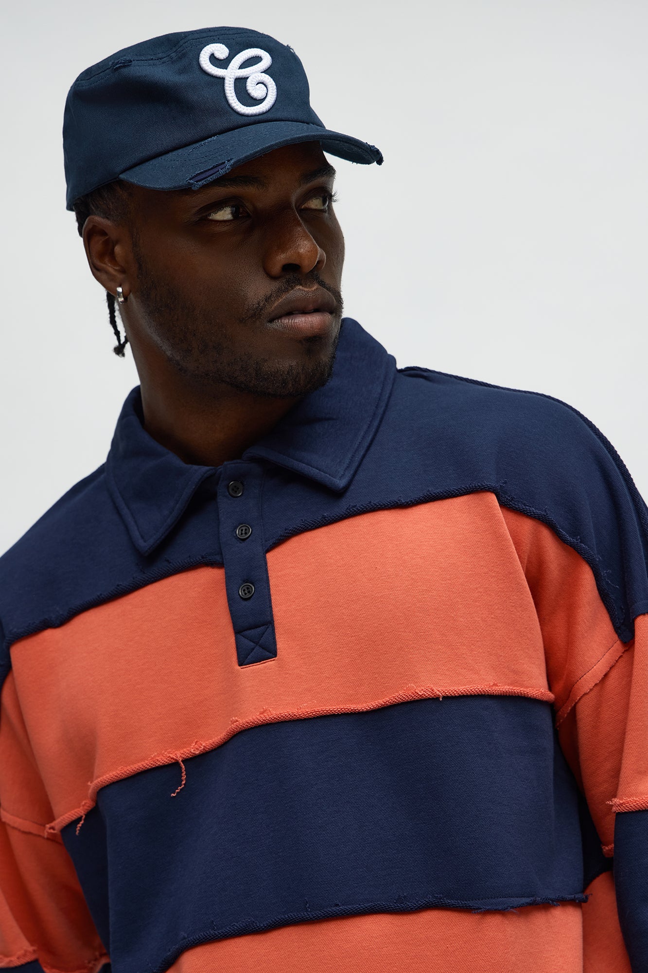 Relaxed Striped Distressed On The Block Long Sleeve Polo - Navy/combo