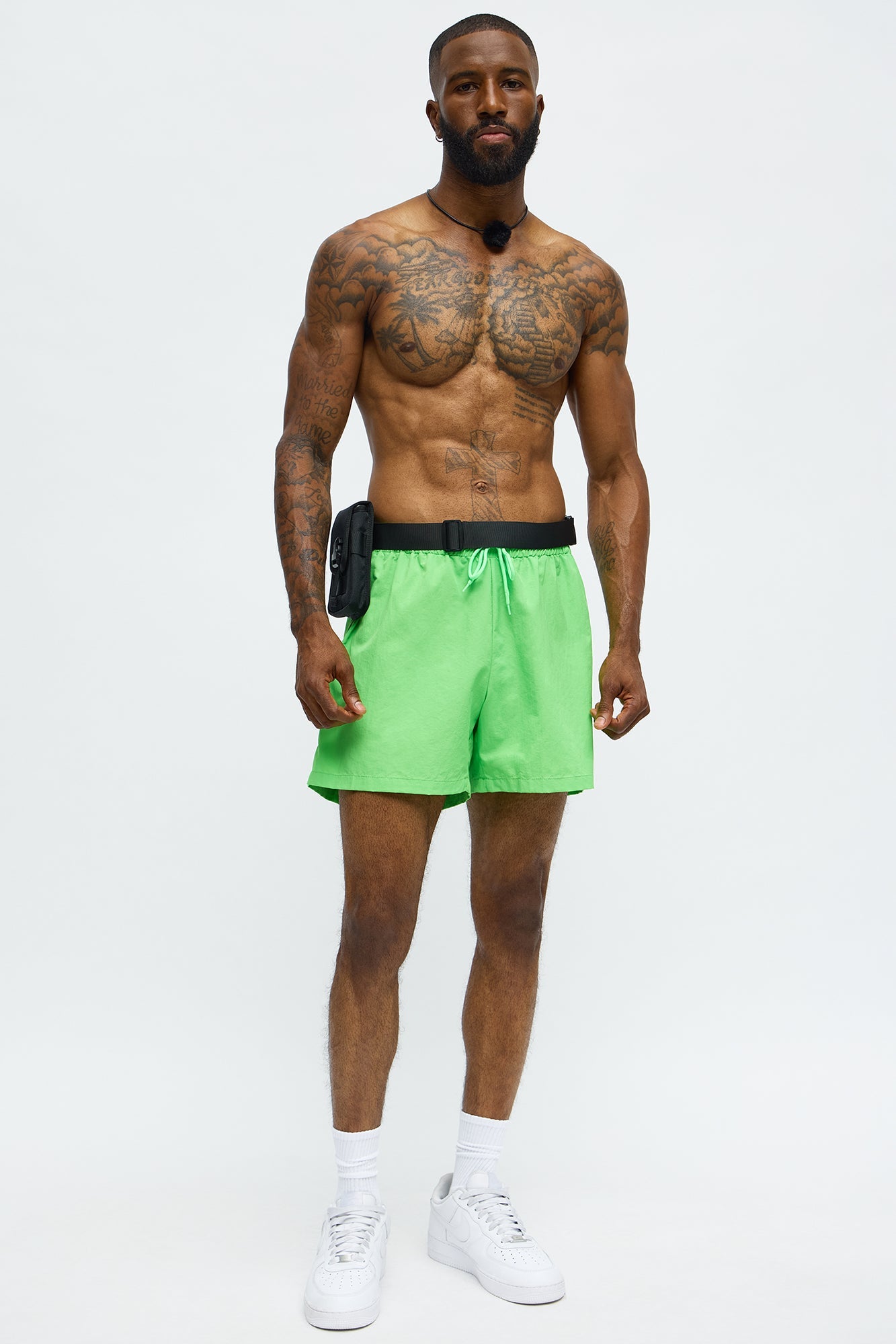 Male Villa Bombshell 3 Piece Swim Trunk And Mic Halloween Costume - Green