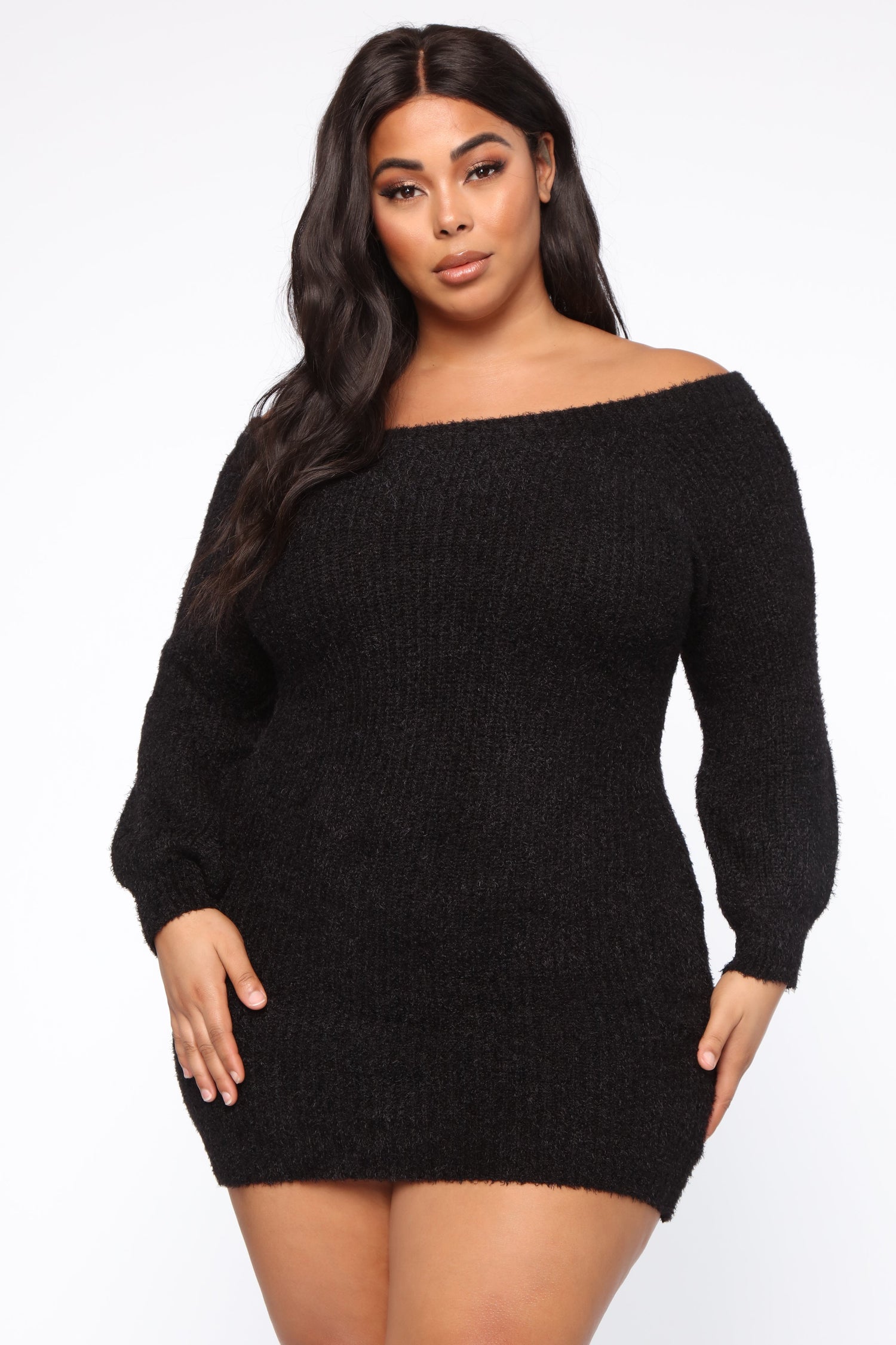Bella Off Shoulder Sweater Dress - Black