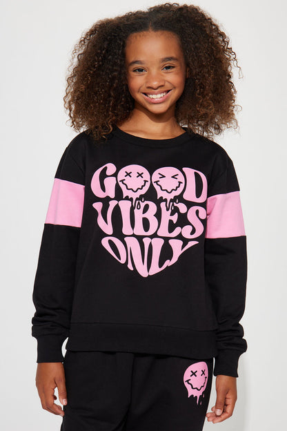 Mini Good Vibes Only French Terry Jogger Set - Black