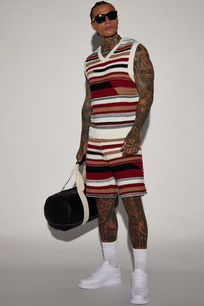 Striped Sweater Knit Shorts - Red/combo