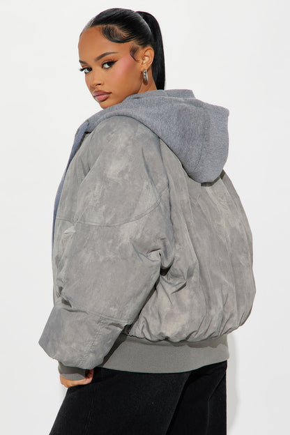No Big Deal Washed Puffer Jacket - Grey