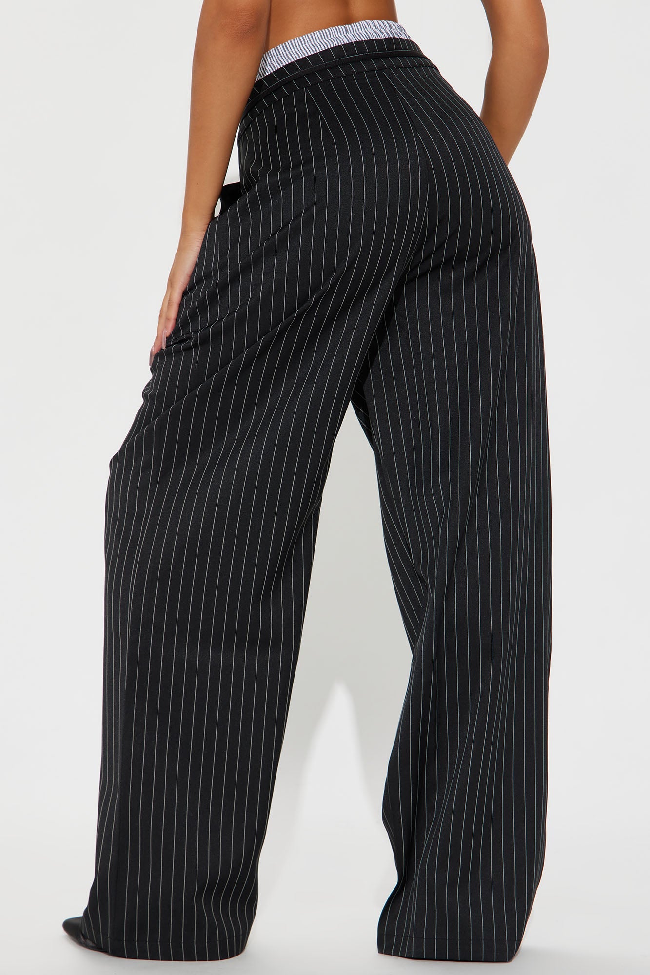Nathalie Double Waistband Pinstripe Trouser - Black/combo