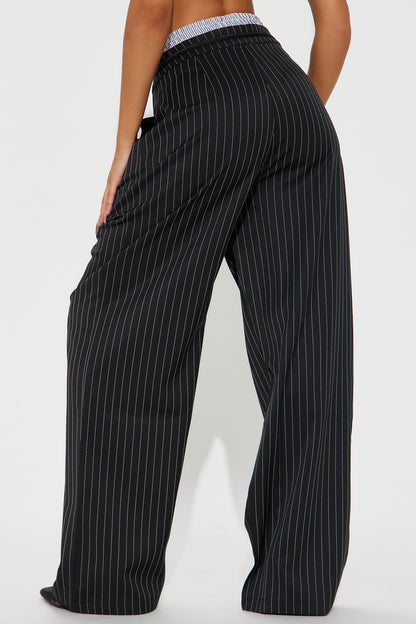 Nathalie Double Waistband Pinstripe Trouser - Black/combo