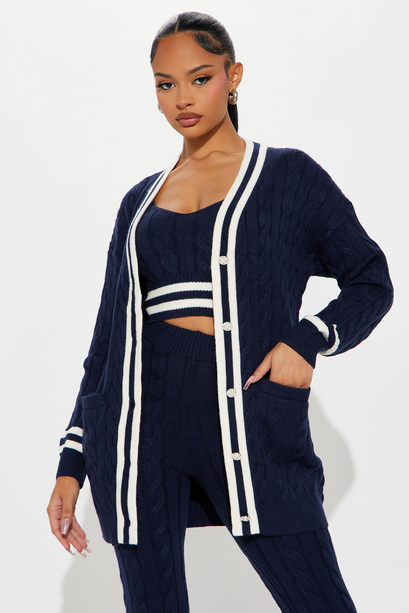 Alessa 3 Piece Sweater Legging Set - Navy